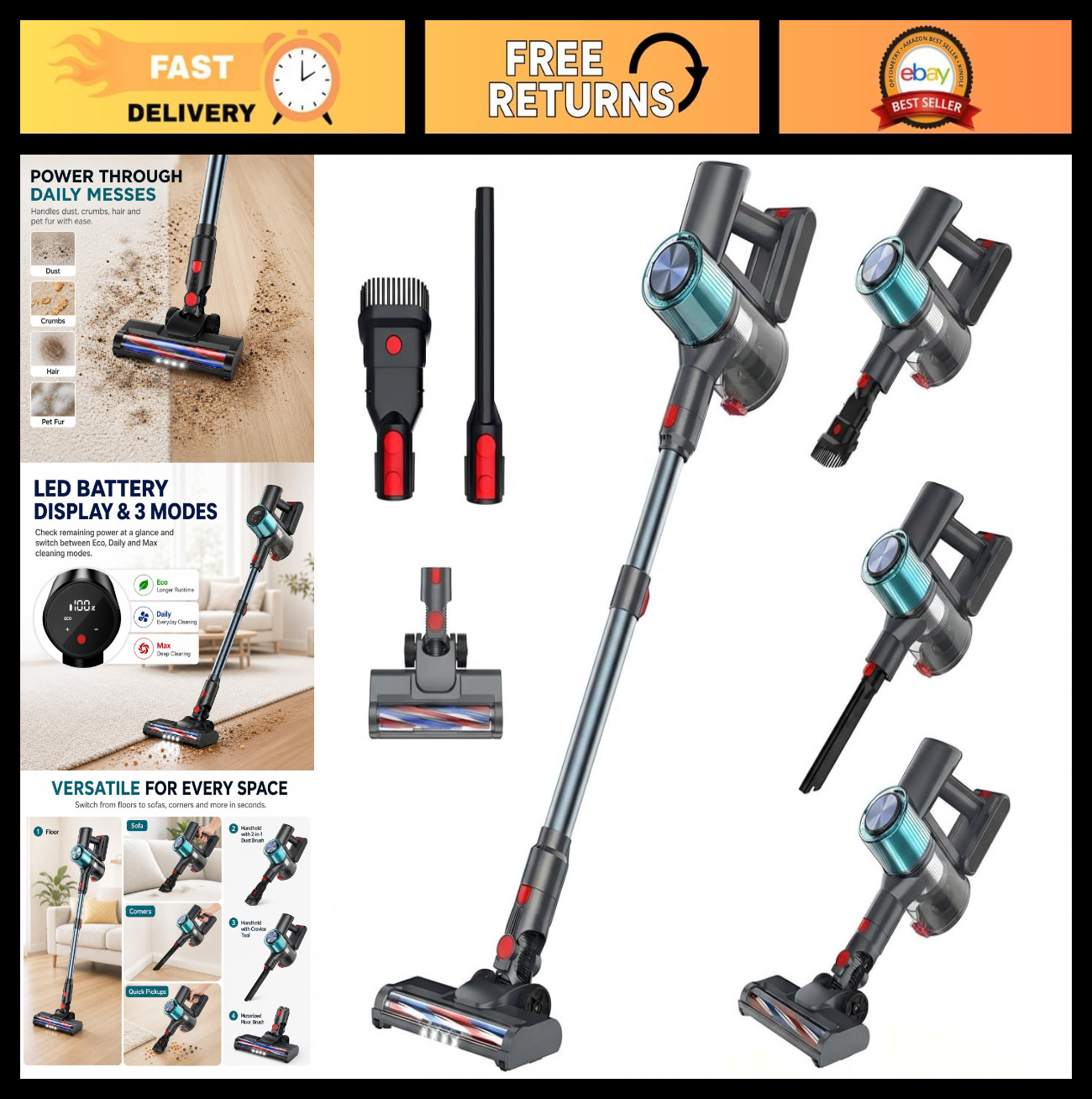 Cordless Stick Vacuum for Pet Hair & Hardwood Floors, Lightweight Rechargeable C