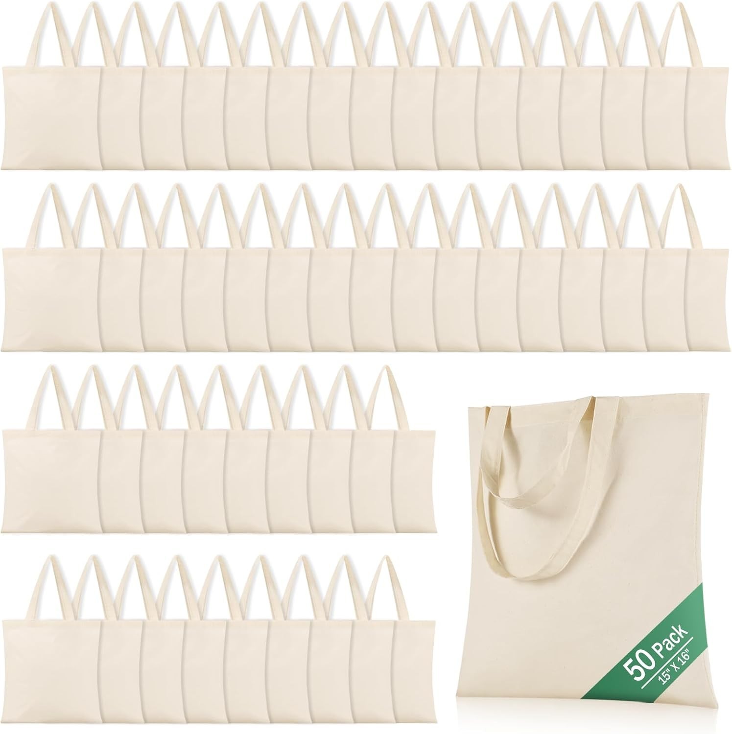 50 Pack 15” X 16” Cotton Tote Bags for Painting,Lightweight Thin Tote Bags …