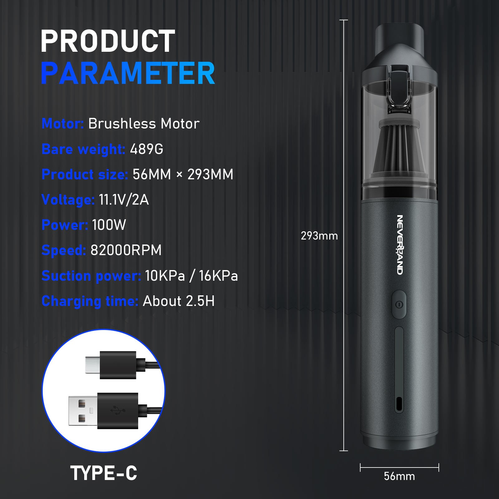 Car Vacuum Cleaner Blower Handheld Cordless 100W 82000rpm Speed High Power 11.1V