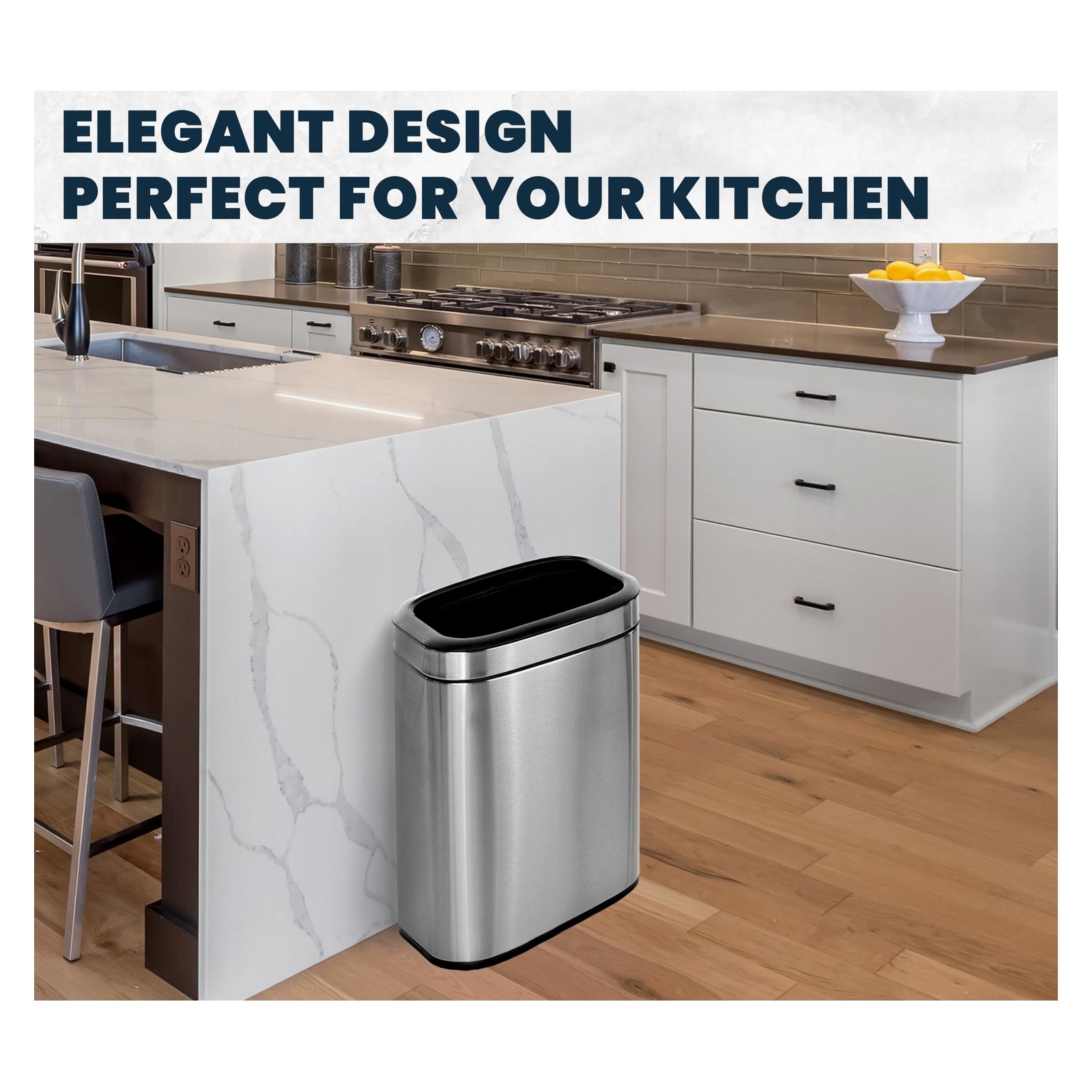 Alpine Stainless Steel Open Top Trash Can 10.5 Gallon 40L Silver 470 10.5 Gallon