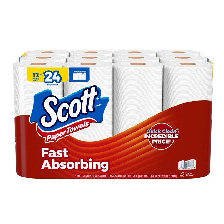 Scott Paper Towels, Choose-A-Sheet, 12 Double Rolls