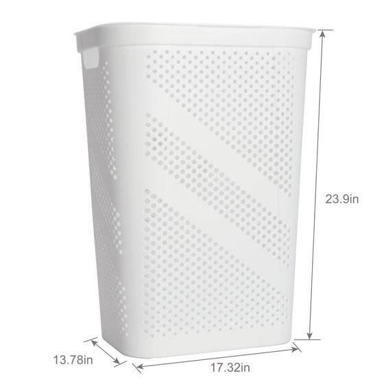 24″ Plastic Hinged-Lid Rectangle Laundry Hamper, White, Adult
