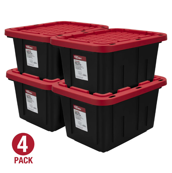Hyper Tough 12 Gal Small Storage Bin w Snap Lid,Heavy Duty Plastic Container,4ct