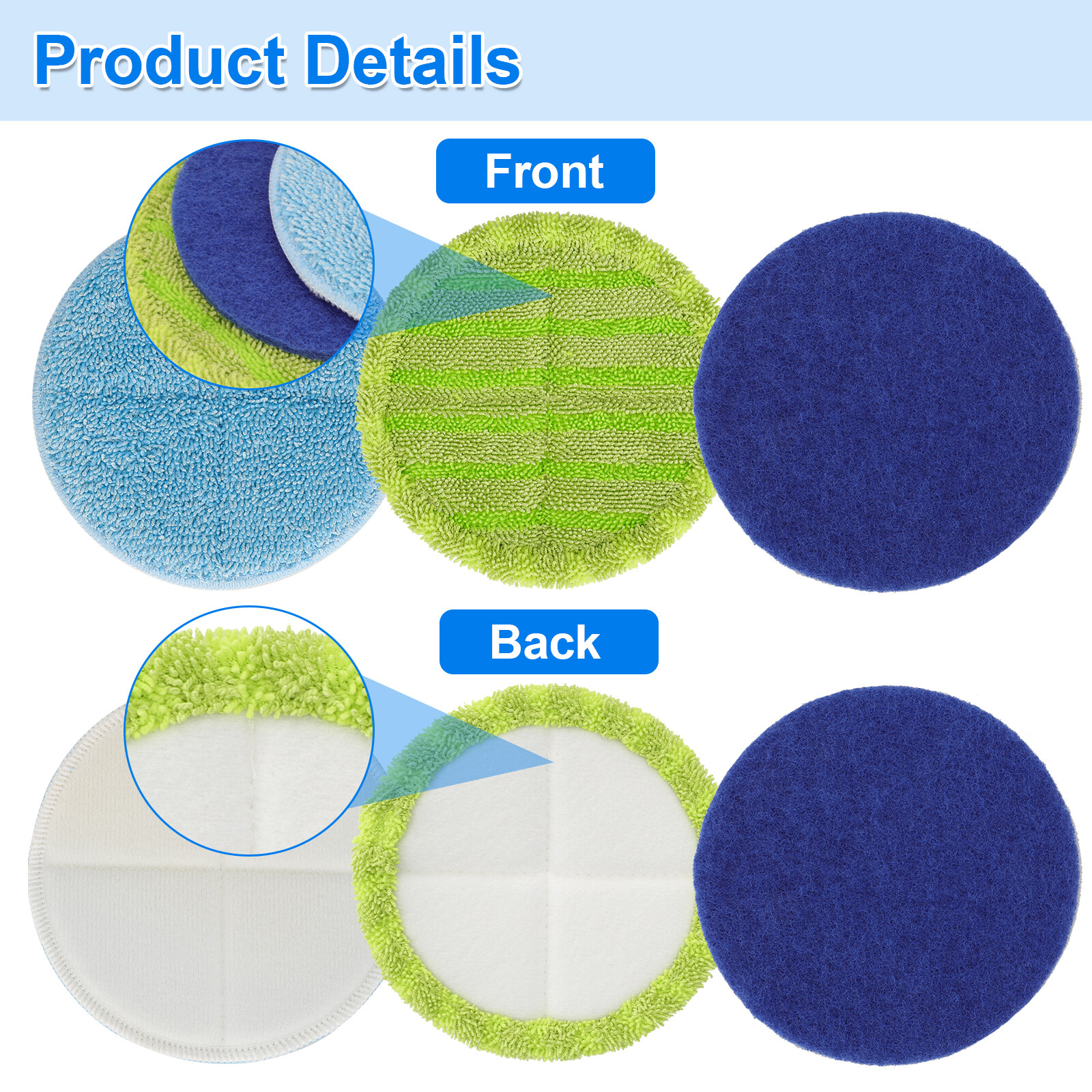 6 PCS Microfiber Mop Replacement Pads Reusable Cleaning Mat For Hardwood Floors
