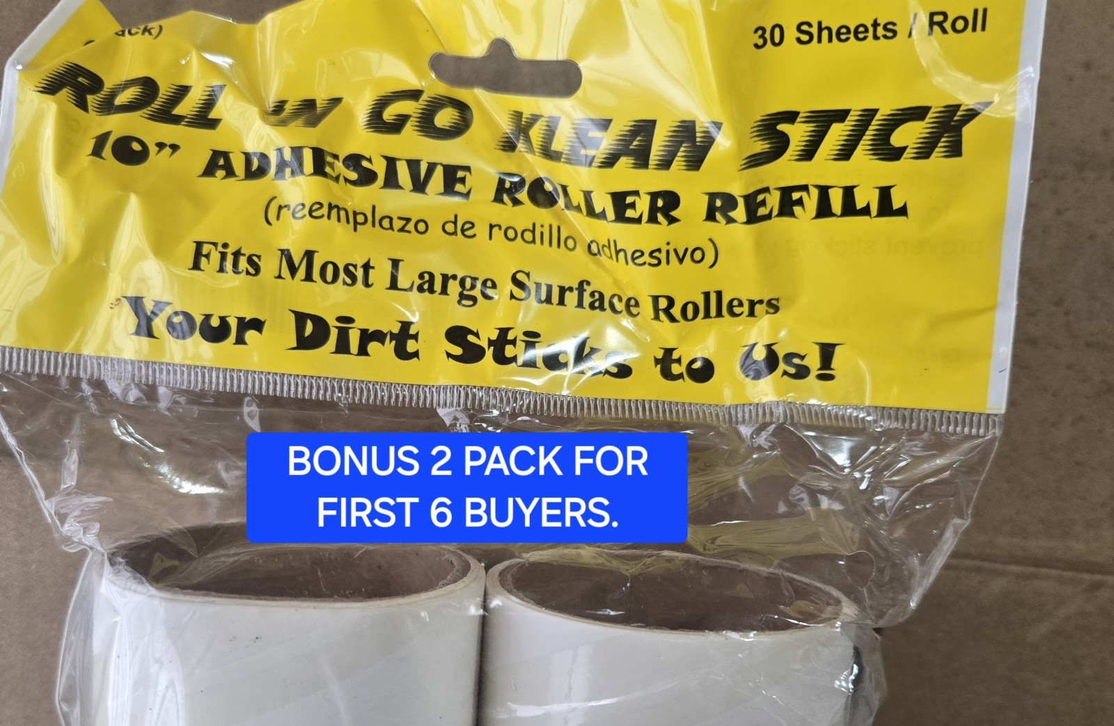 Original Roll N Go Klean Stick W/6″ And 10″ Rollers – 30 Sheets – Free Shipping