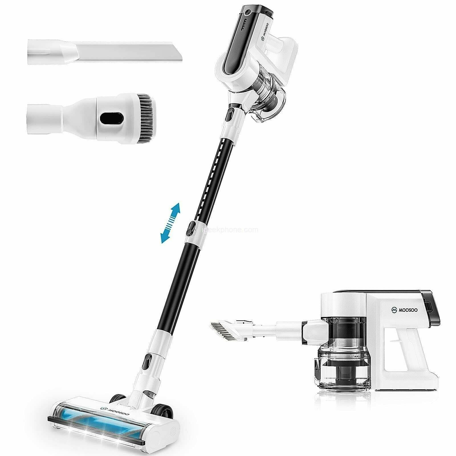 MOOSOO S2: 2 in 1, Cordless Lightweight Stick Vacuum Cleaner HEPA – White