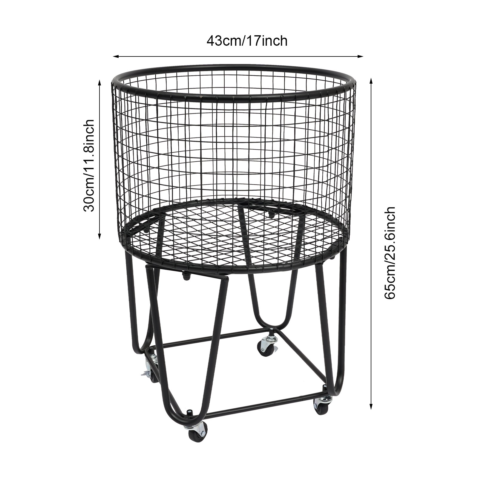 Modern Metal Laundry Basket Clothes Hamper Bathroom Bedroom Rolling Storage Cart