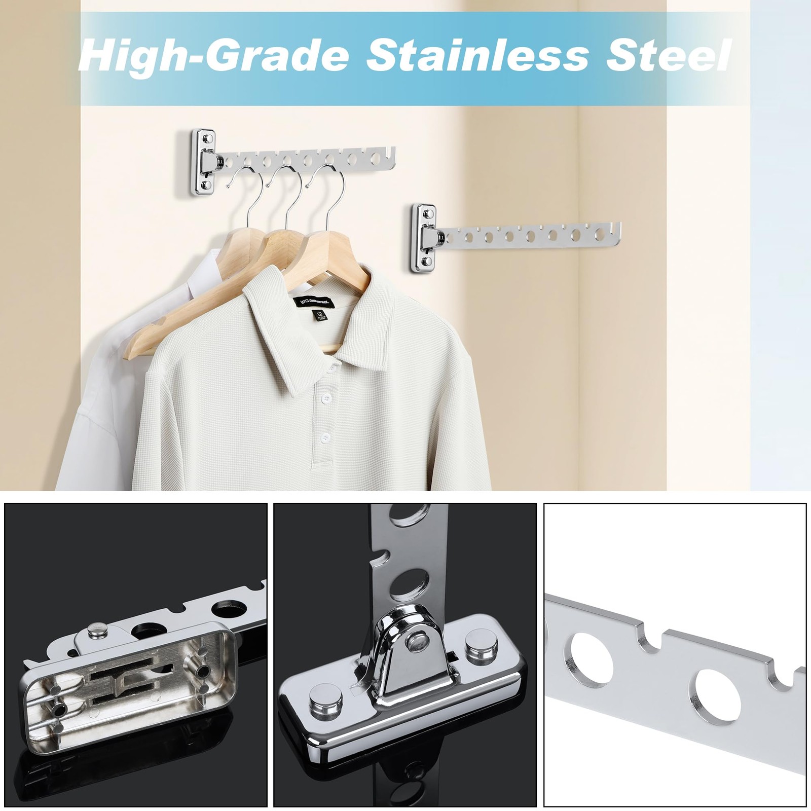 folding Clothes Hanger Rack Stainless Steel Wall Mounted Drying Rack Space Savin