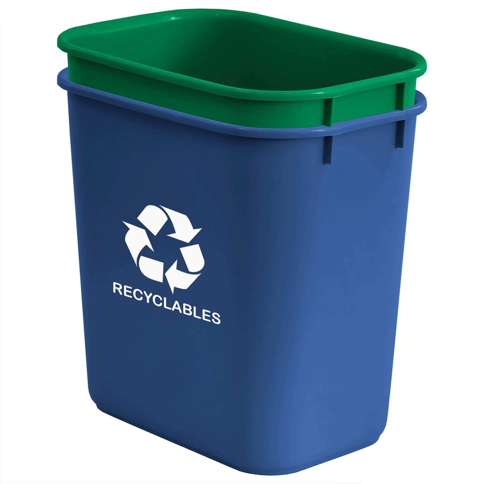 2 PCS 6.75 Gallon Green Blue Plastic Trash Can Wastebasket Recycling Waste Bin