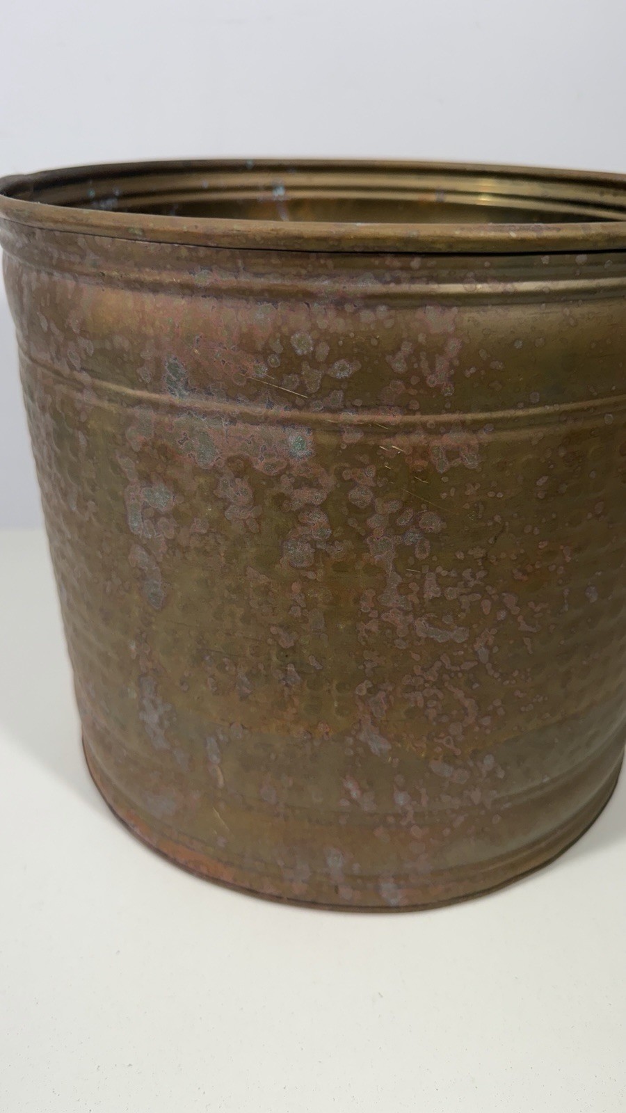 Vintage Solid Brass Planter Trash Can Waste Basket Indian Antique Finish 11”