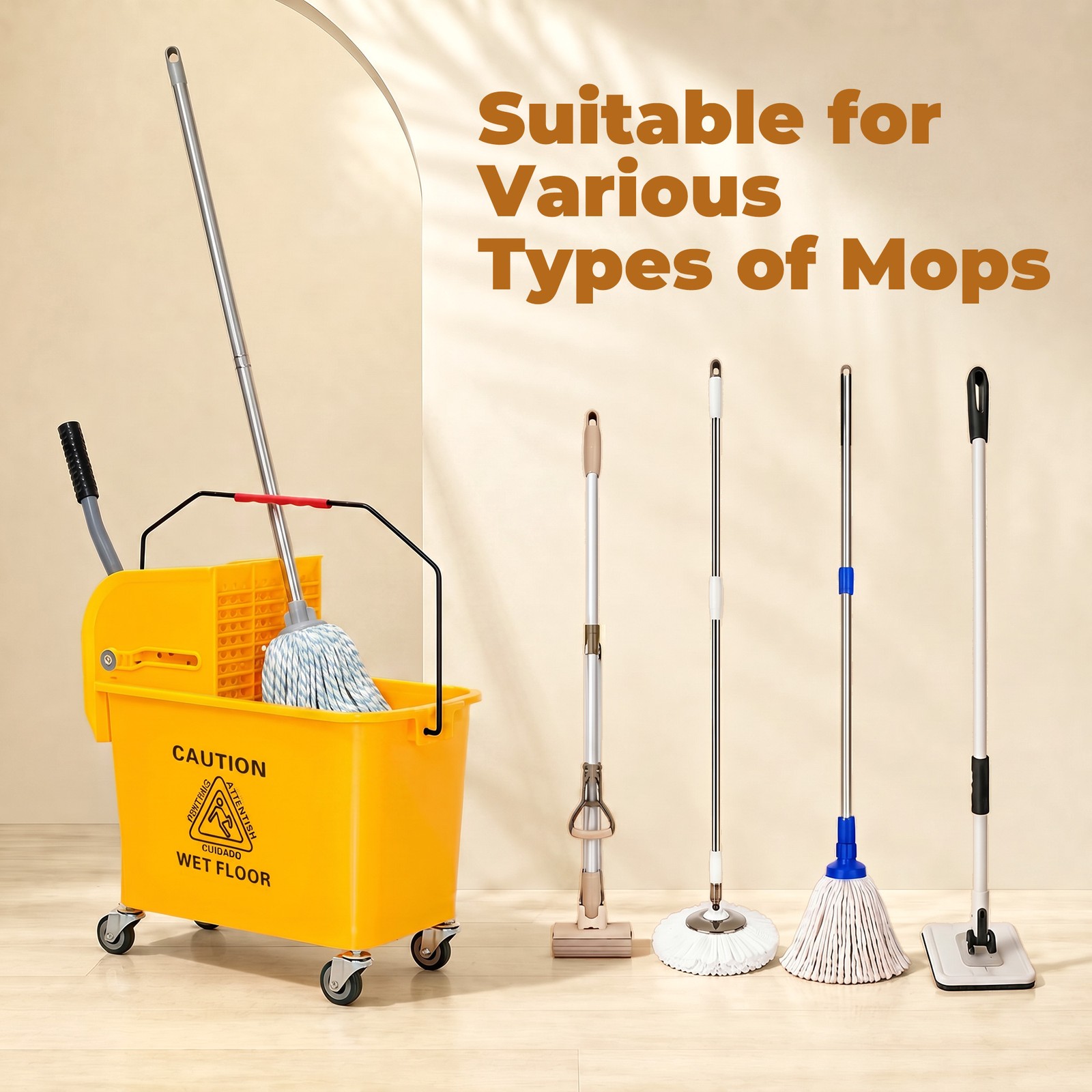 5 Gallon Mini Press Mop Bucket with Wringer 20L Rolling Cart Yellow