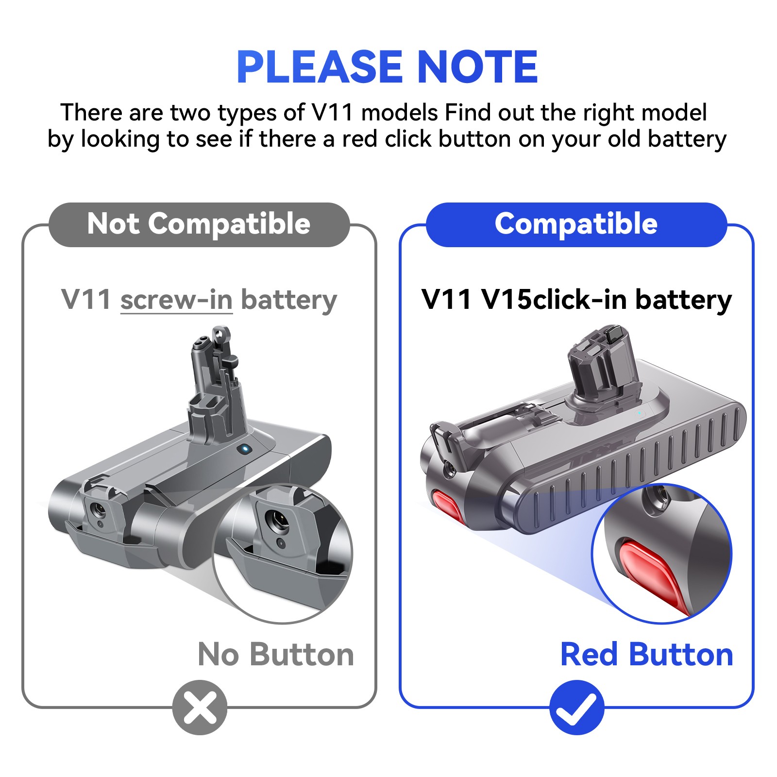 8.0Ah V11 Battery Replacement for Dyson V11/Extra/Absolute/Animal Click-in Type