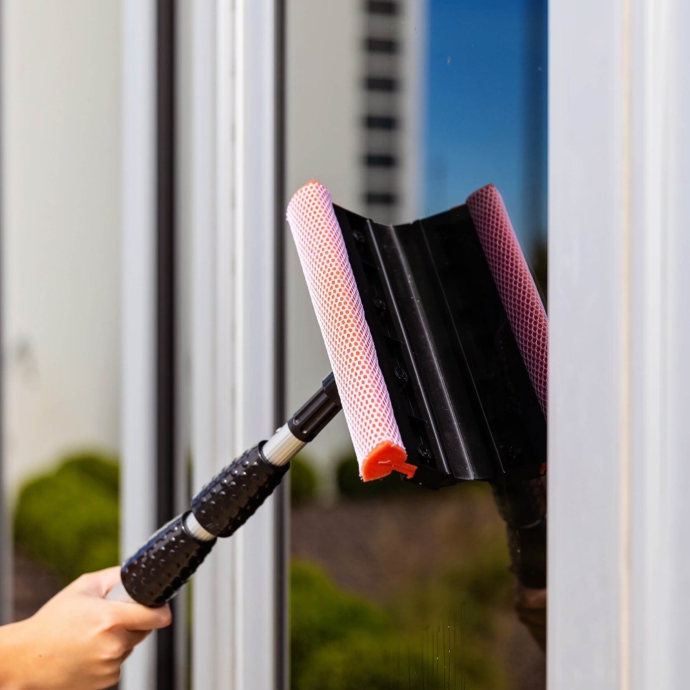 Black and Red Telescopic Window Washer Squeegee
