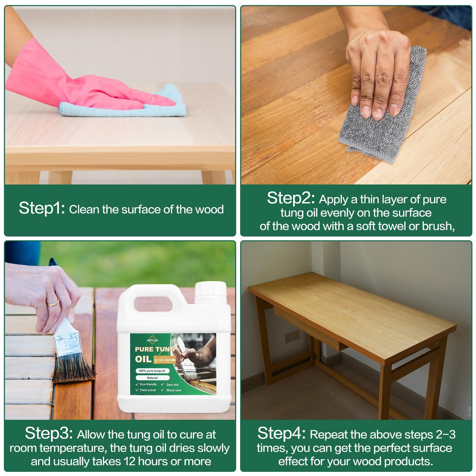 32OZ Tung Oil with a Soft Towel for Wood Finishing,Food Safety for Furniture