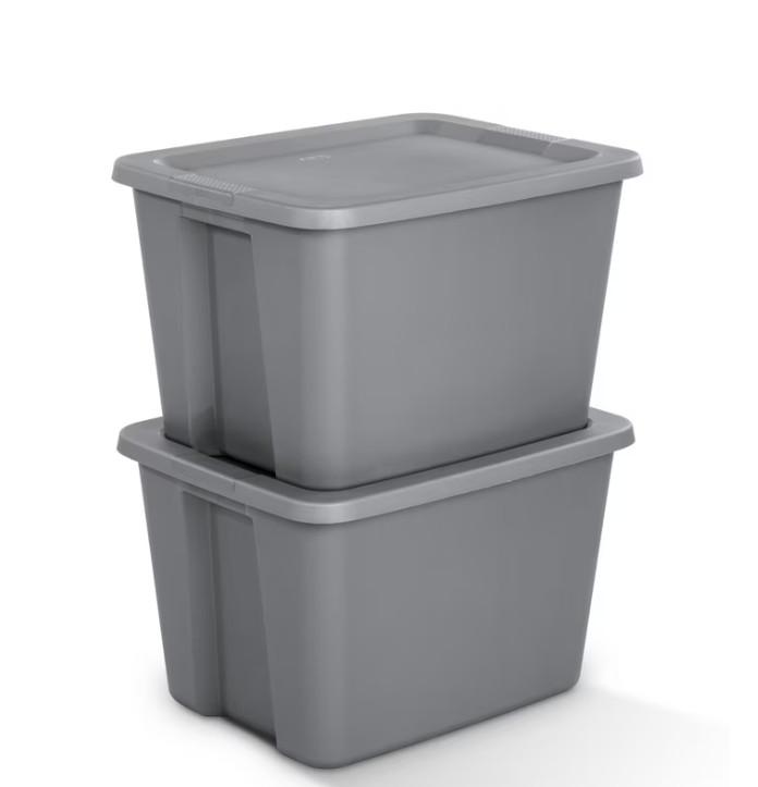 2 Pack 18 Gallon Storage Bins Plastic Container w Lid Gray Stackable Tote