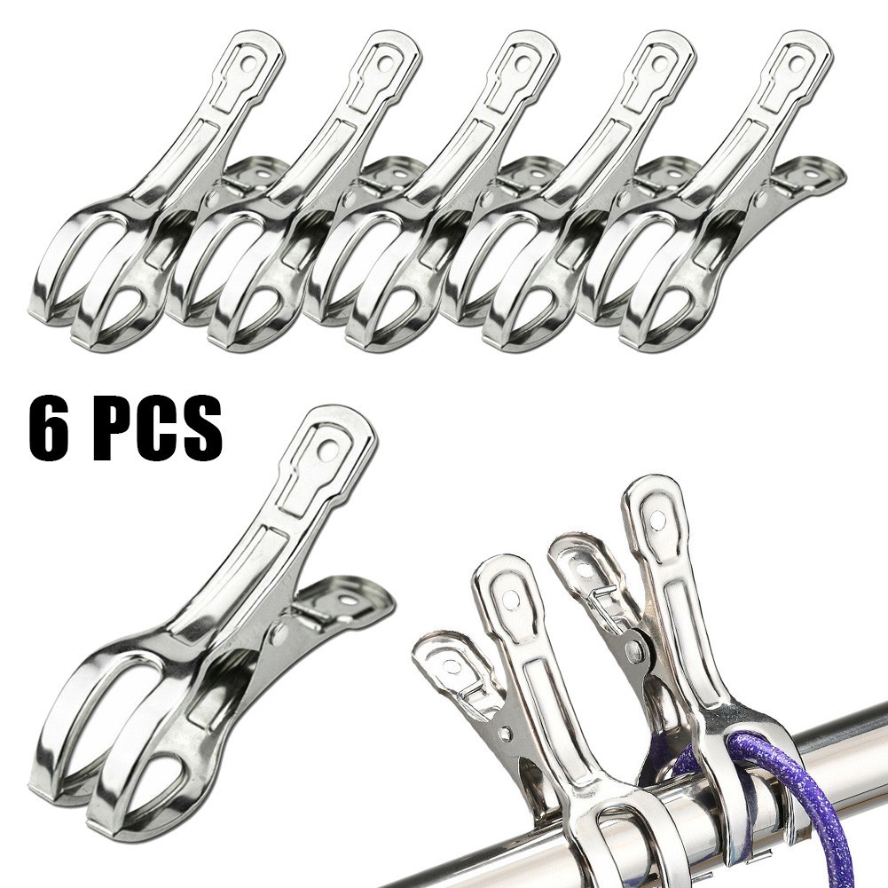 6Pcs 9CM-Stainless Steel Heavy Duty Large Beach Towel Clips Clothes Pegs Pins