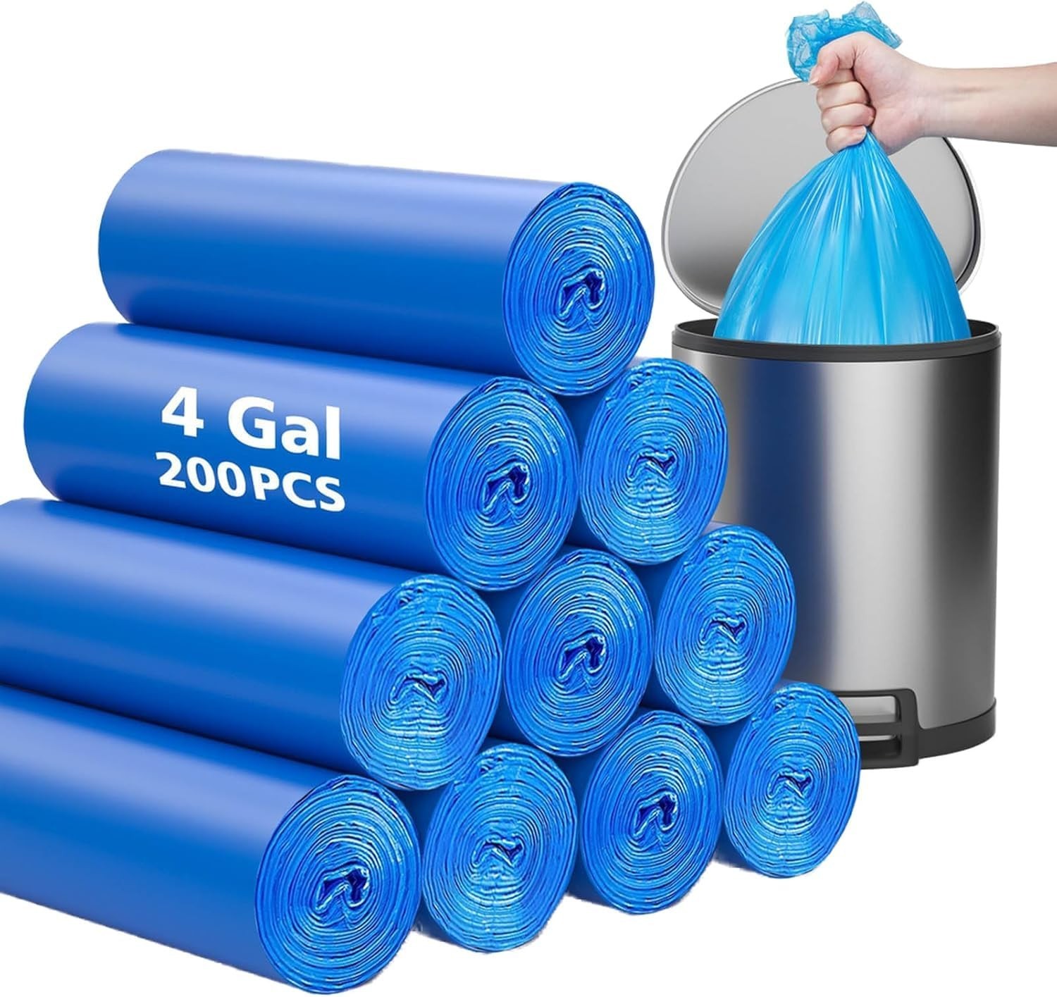 Compostable Trash Bags – 4 Gallon, 200 Packs, Biodegradable, Blue Recycle Bags,