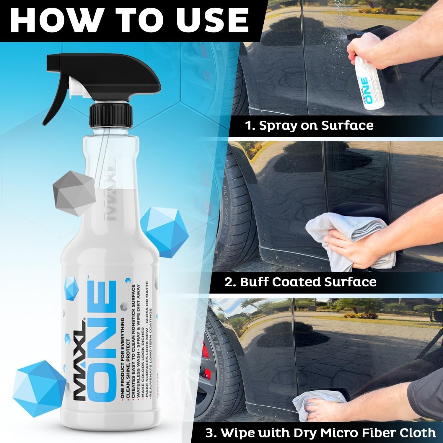 MAXLONE Car Spray with Triphene Tech – Waterless Cleaner & Detailer (2x20oz)