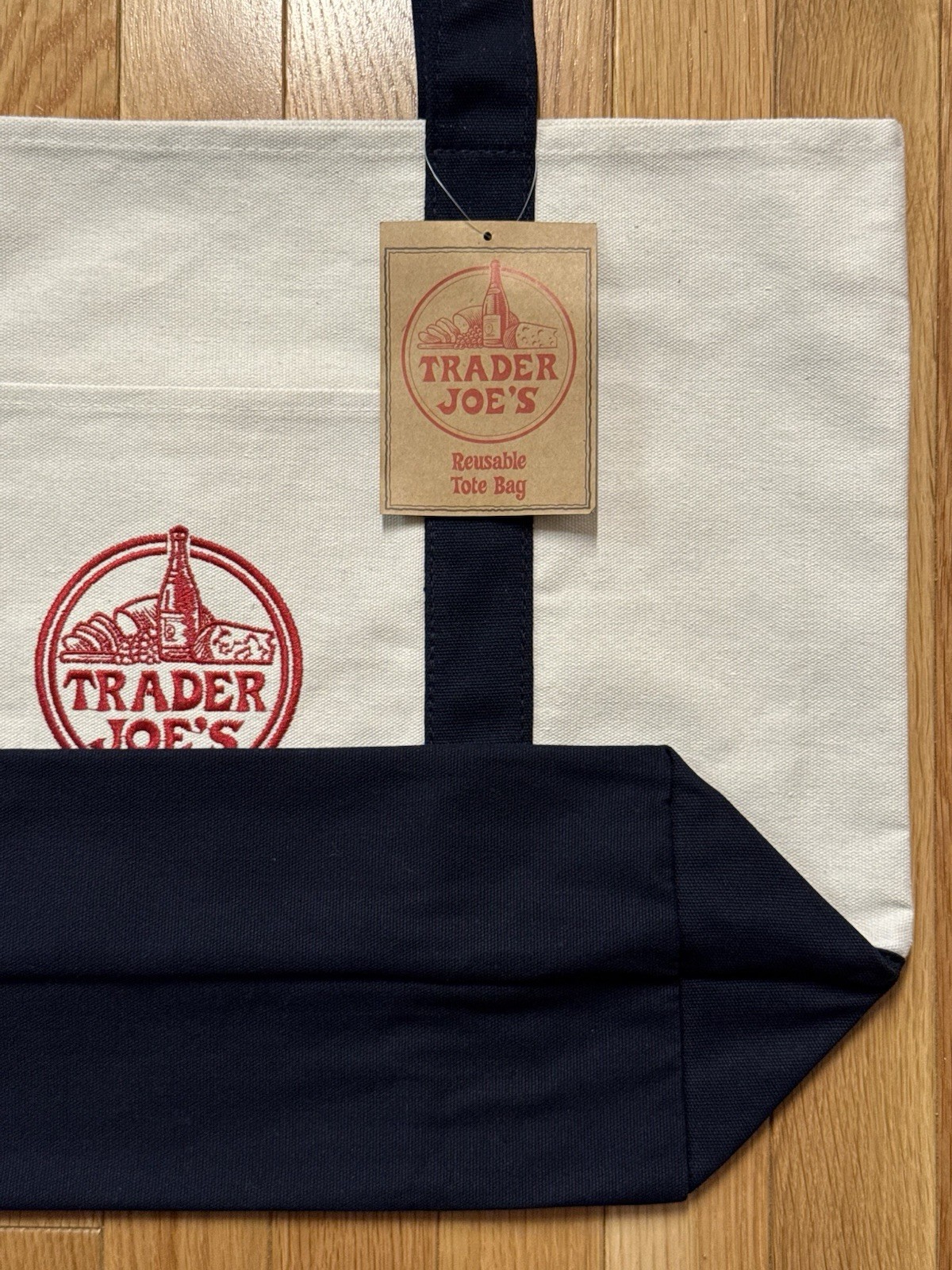 Trader Joe’s Large Classic Canvas Tote Bag Navy Blue Heavy Duty Limited Edition