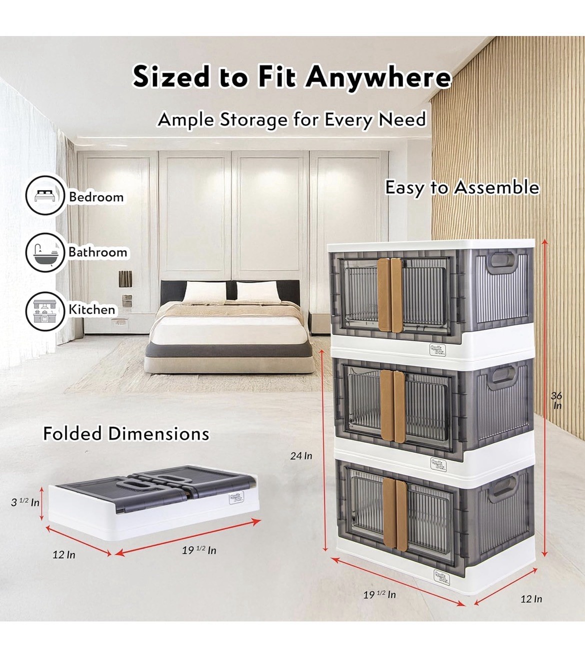 8.5Gal Foldable Storage Container w/ Lids Doors Stackable Organizer Bins