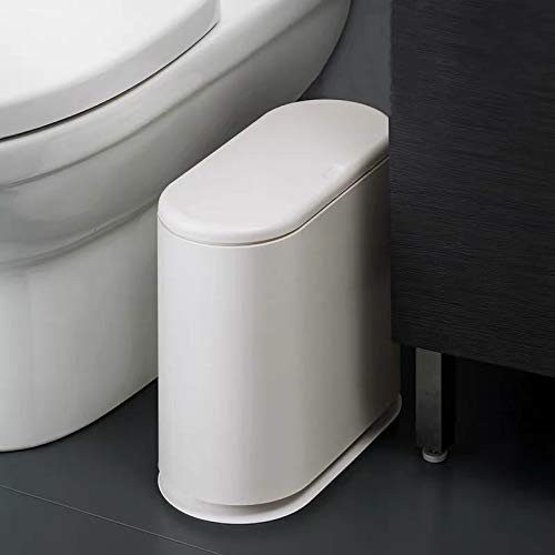 12 Liter Rectangular Plastic Trash Can with Press Top Lid,White Modern Wasteb…