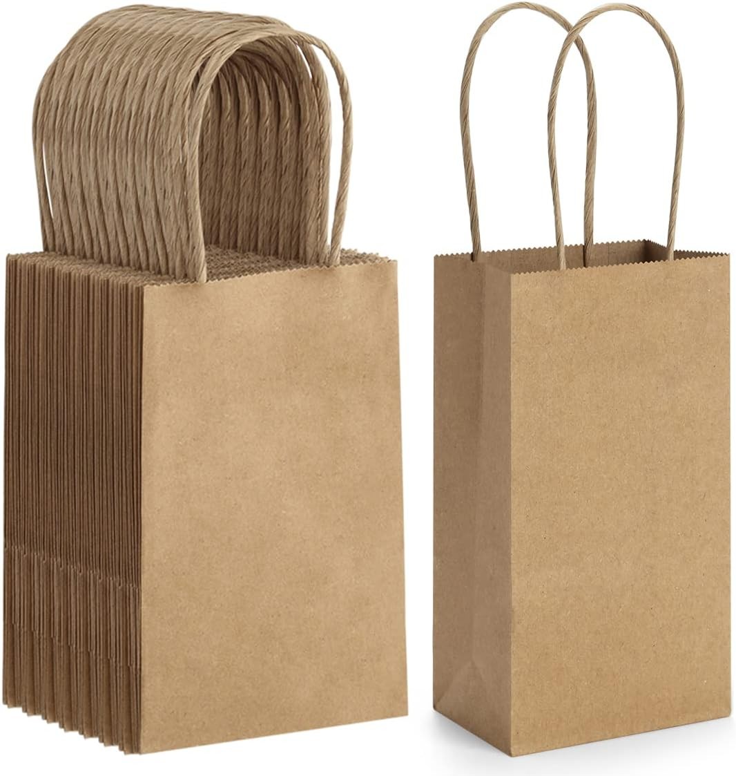 50 Pack 3.5×2.4×6.7 Inches Small Kraft Paper Bags with Handles Bulk Mini Party