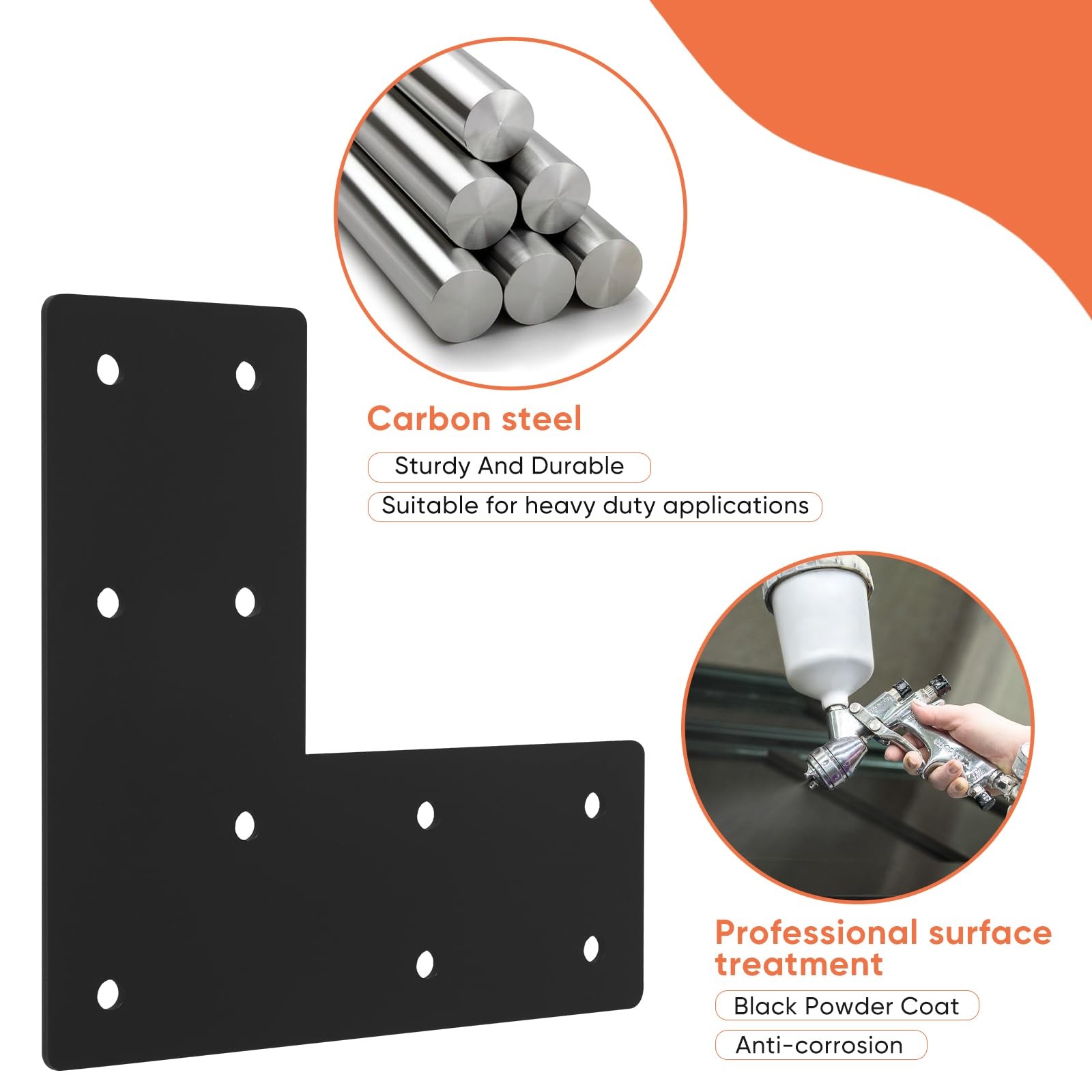 L Shape Flat Angle Bracket 4pcs, 7.5×7.5×3” L Mending Plate for 4×4,6×6 Post,…
