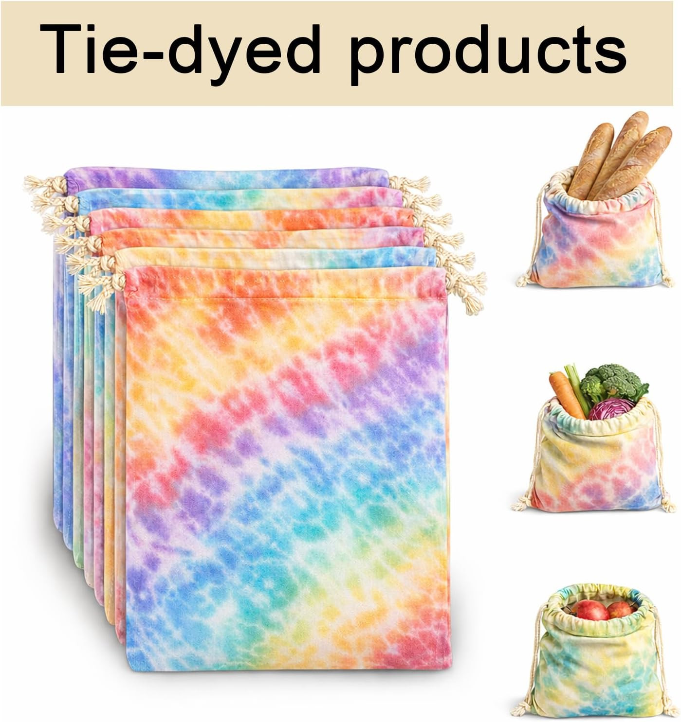 12 Pack Cotton Muslin Drawstring Bags – Reusable Cloth Bags for Storage, Produce