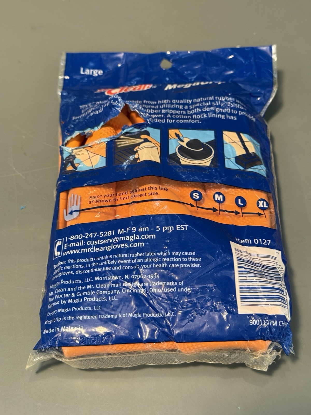 Mr. Clean Mega Grip Premium Latex Gloves • Large • Orange Extra Long Cuff •