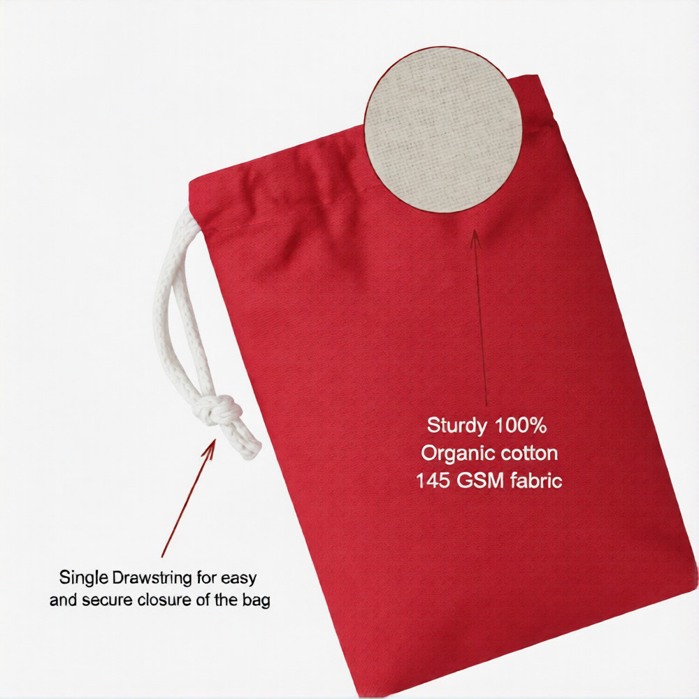 CharkaBags – 4 x 6 Inches Red Reusable Drawstring Muslin Bags – Premium Quality