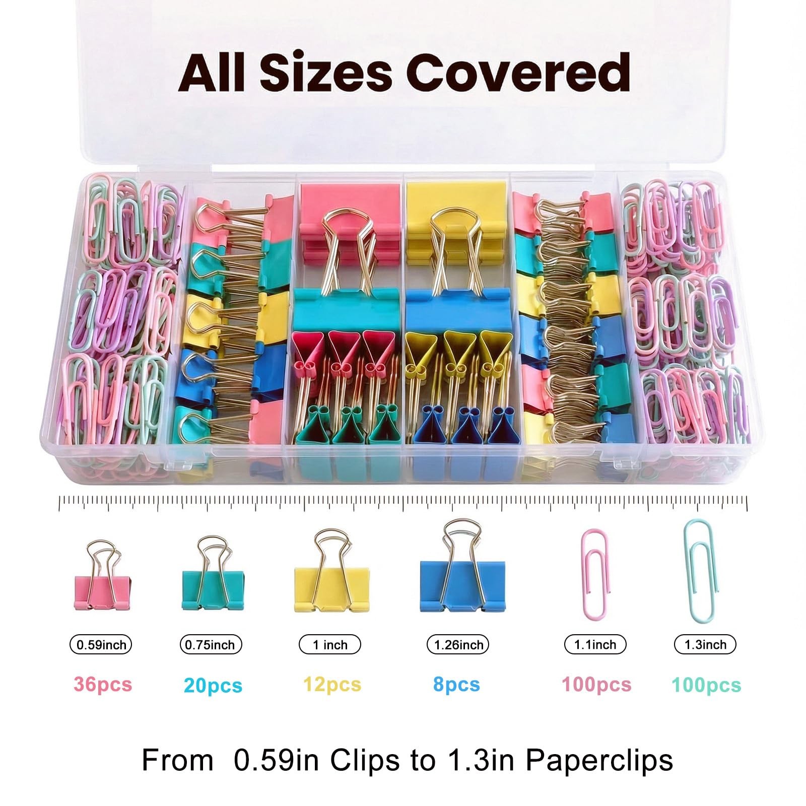 276Pcs [0.59in-0.75in-1.0in-1.26in], [1.1in-1.3in], Blue, Pink, Yellow, Green