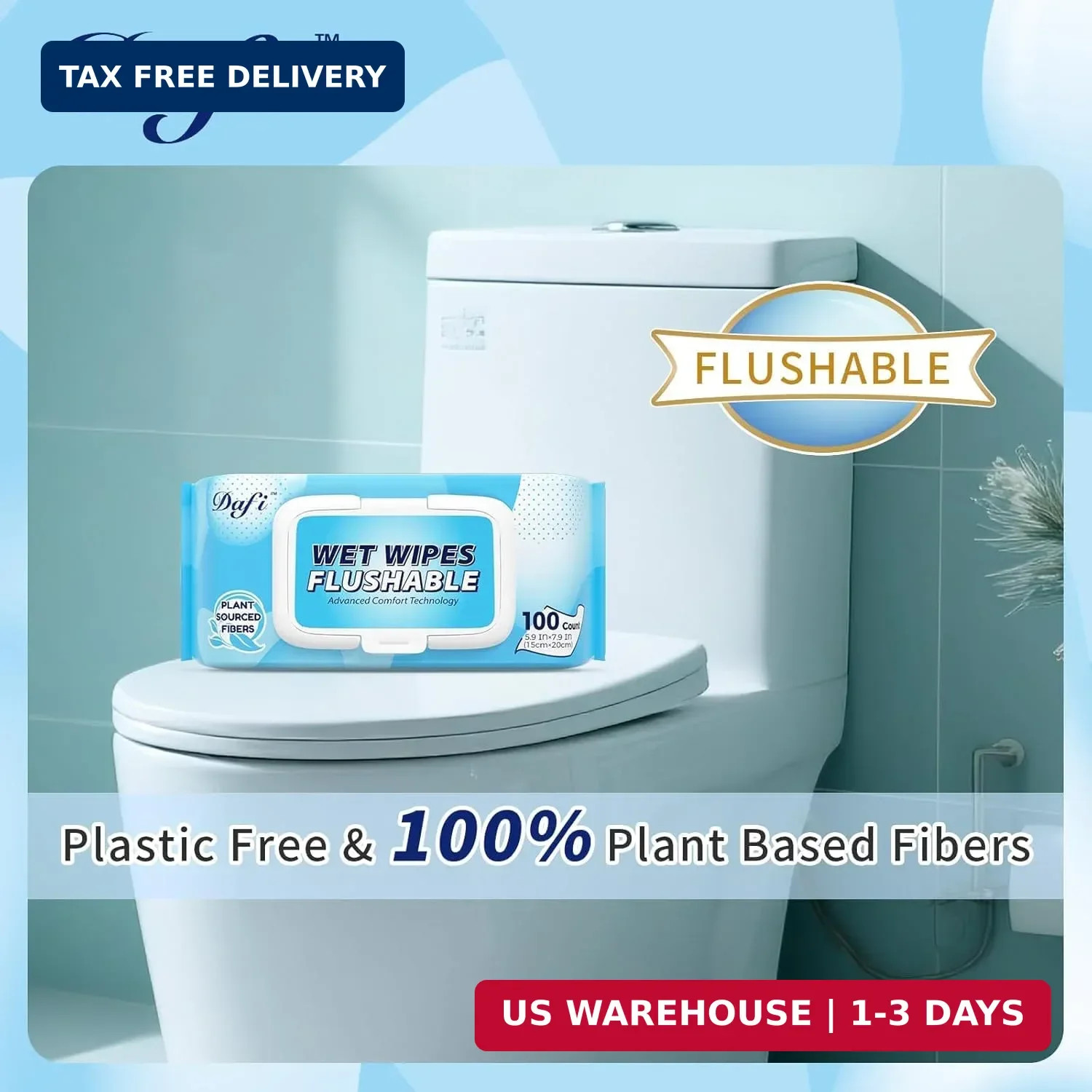 DAFI Flushable Wipes for Adult Wet Wipes, Total 300 Unscented Toilet Wipes Flush
