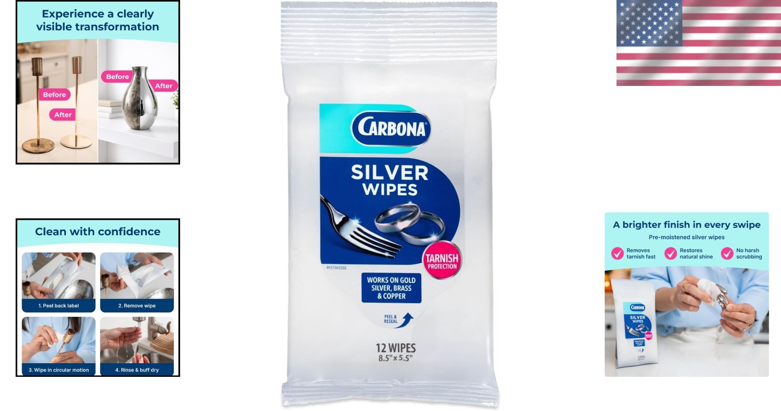 Versatile Silver Wipes – 12 Count Pack for Polishing Brass, Copper & More