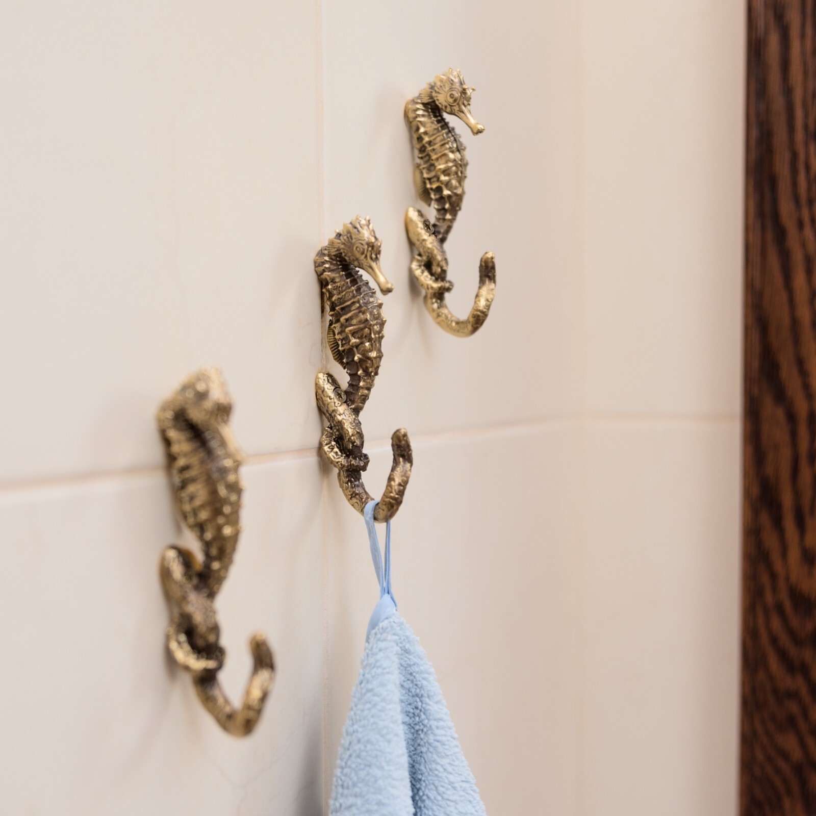 Brass seahorse hook. Strong and durable, perfect for bathroom towels