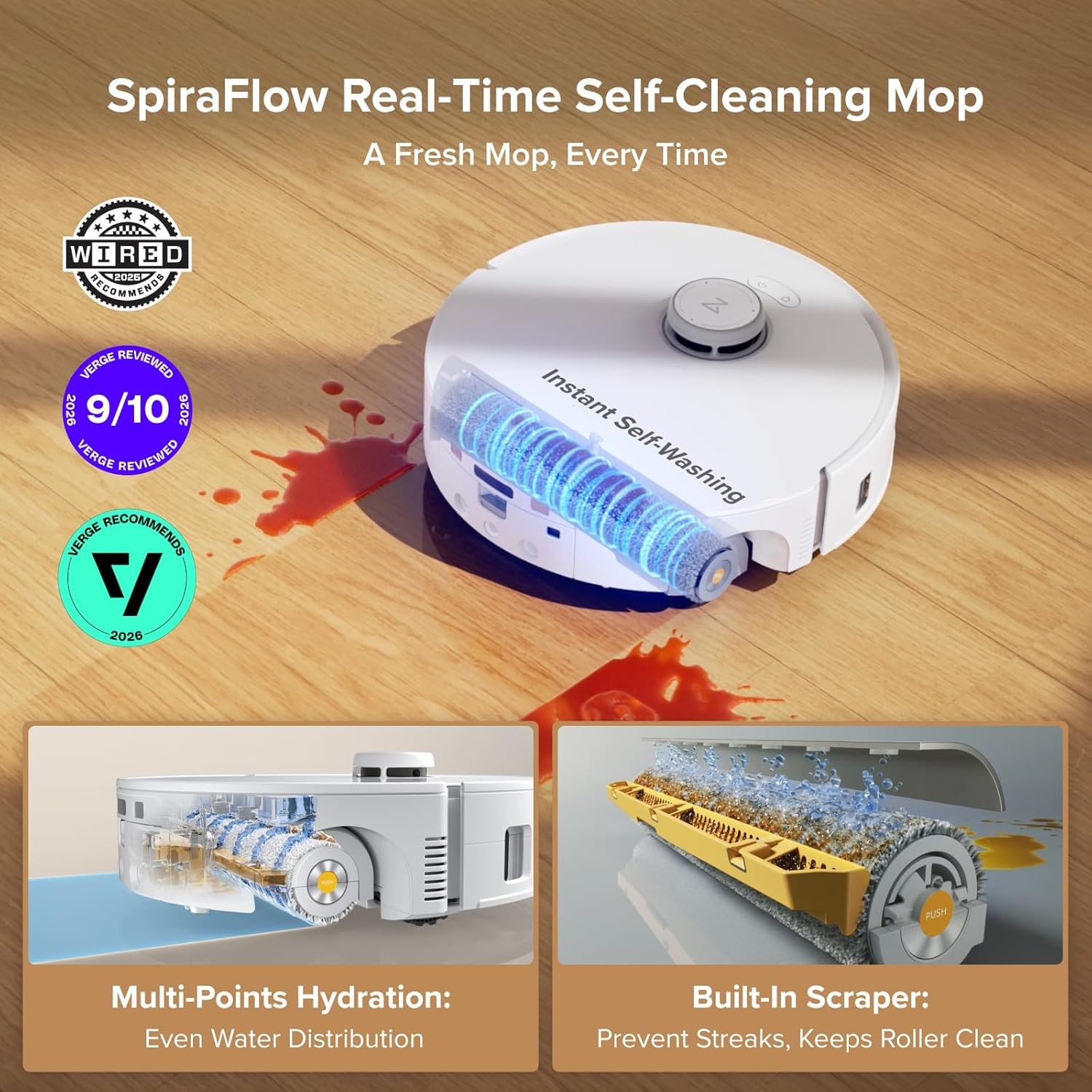 Roborock Qrevo Curv 2 Flow Robot Vacuum and Mop, Spiraflow Real-Time Self-Cleani