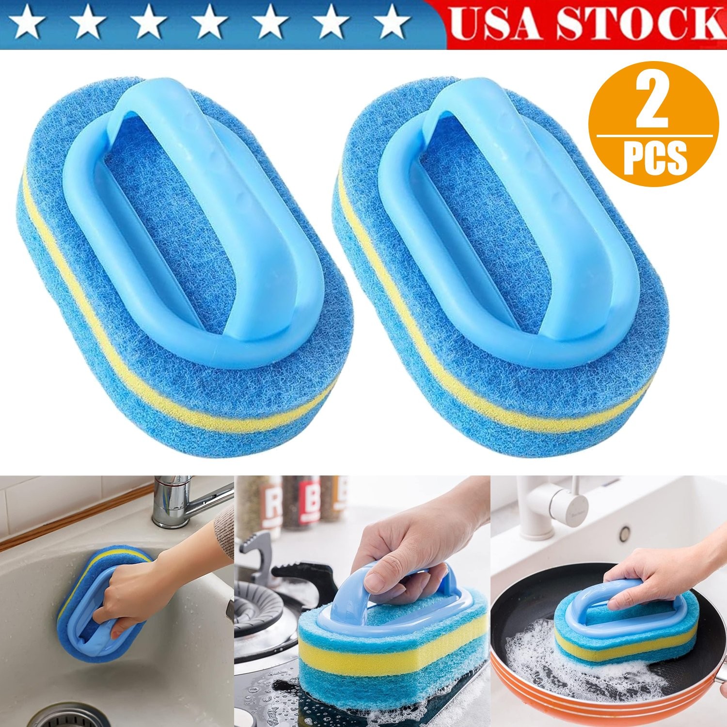 2Pcs Magic Double-Sided Cleaning Sponge Rust Remover Scrub Brush for Kitchen Use