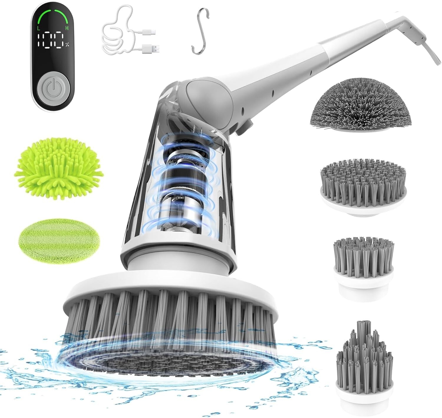 Electric Spin Scrubber Cordless Bath Tub spin brush with Handle & 7 Heads US