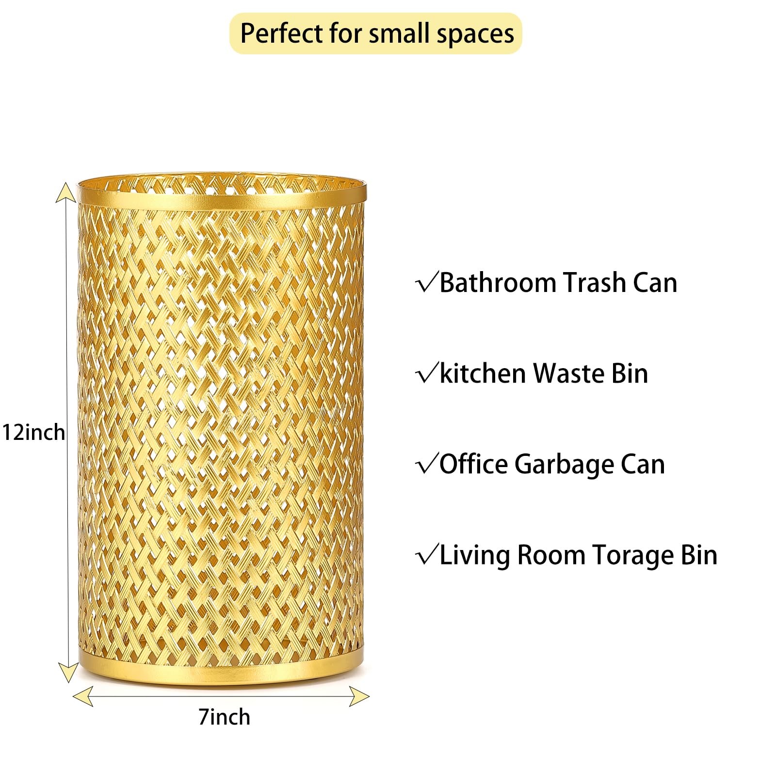 Antique Copper Metal Trash Can 7x7x12″ Round Hammered Decorative Bin