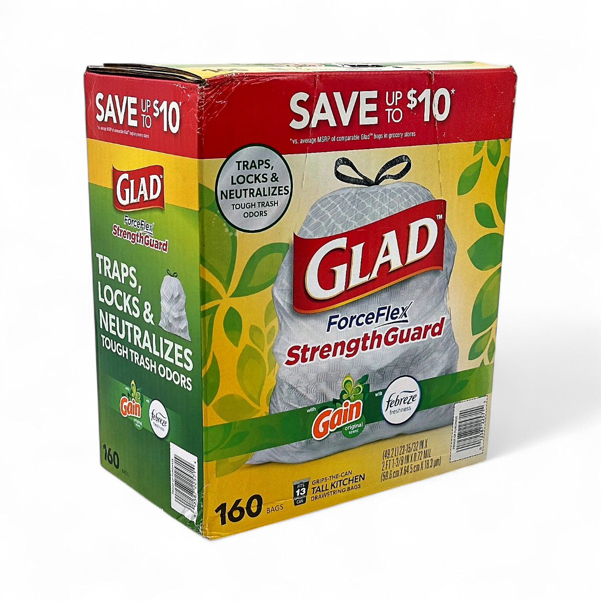 Glad ForceFlex StrengthGuard Tall Kitchen Trash Bags 160-Count – White