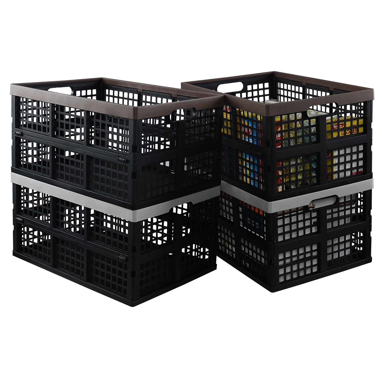 Idotry 42L Plastic Stackable Storage Milk Crate with Handles Heavy Duty (4 Pack)