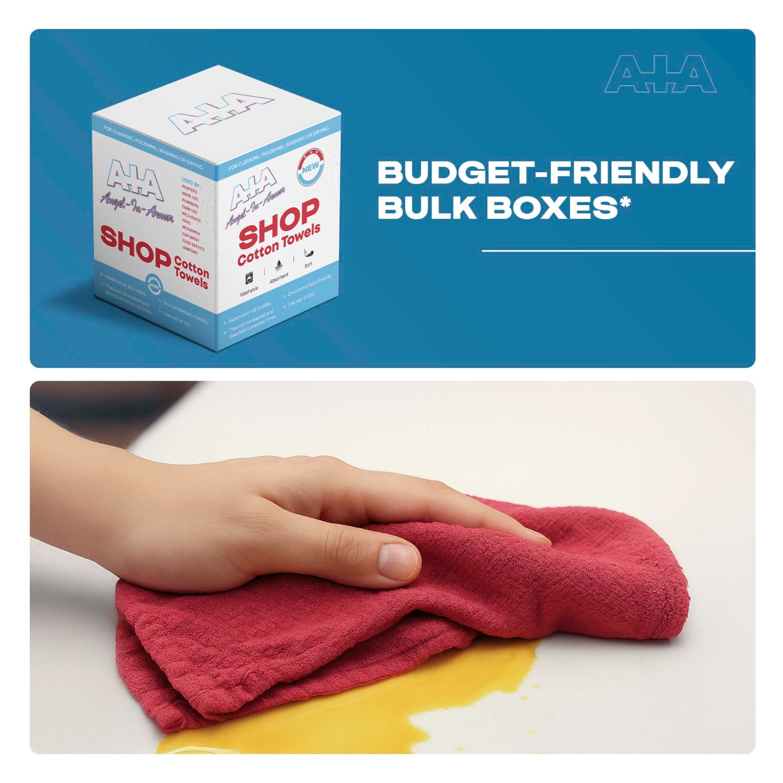 500 RED SHOP TOWELS / 14X14/ MECHANICS RAGS / OIL CHANGE / FREE SHIPPING / NEW