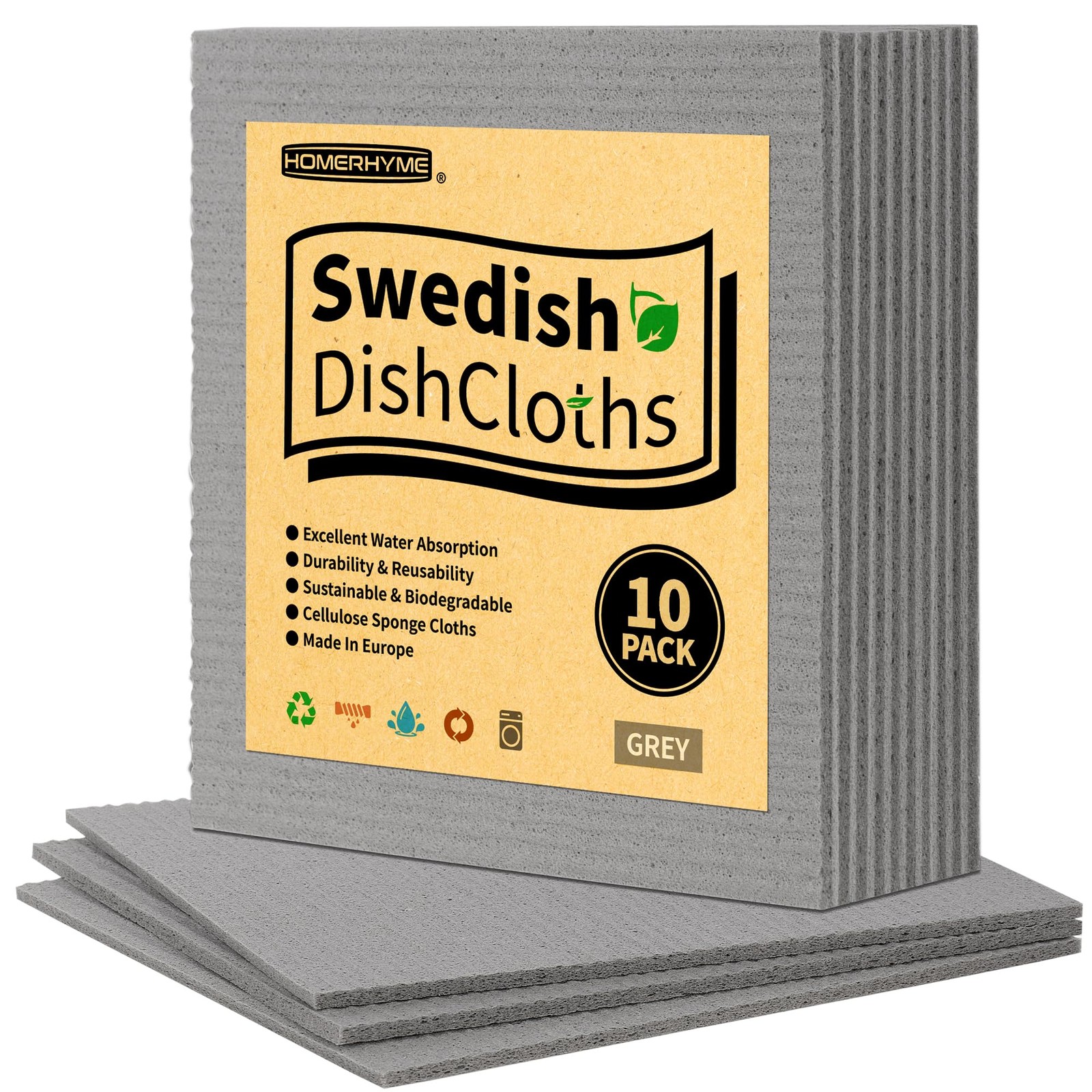 HOMERHYME Swedish Dishcloths, 10 Pack Absorbent Dish Towels for Kitchen, Mult…