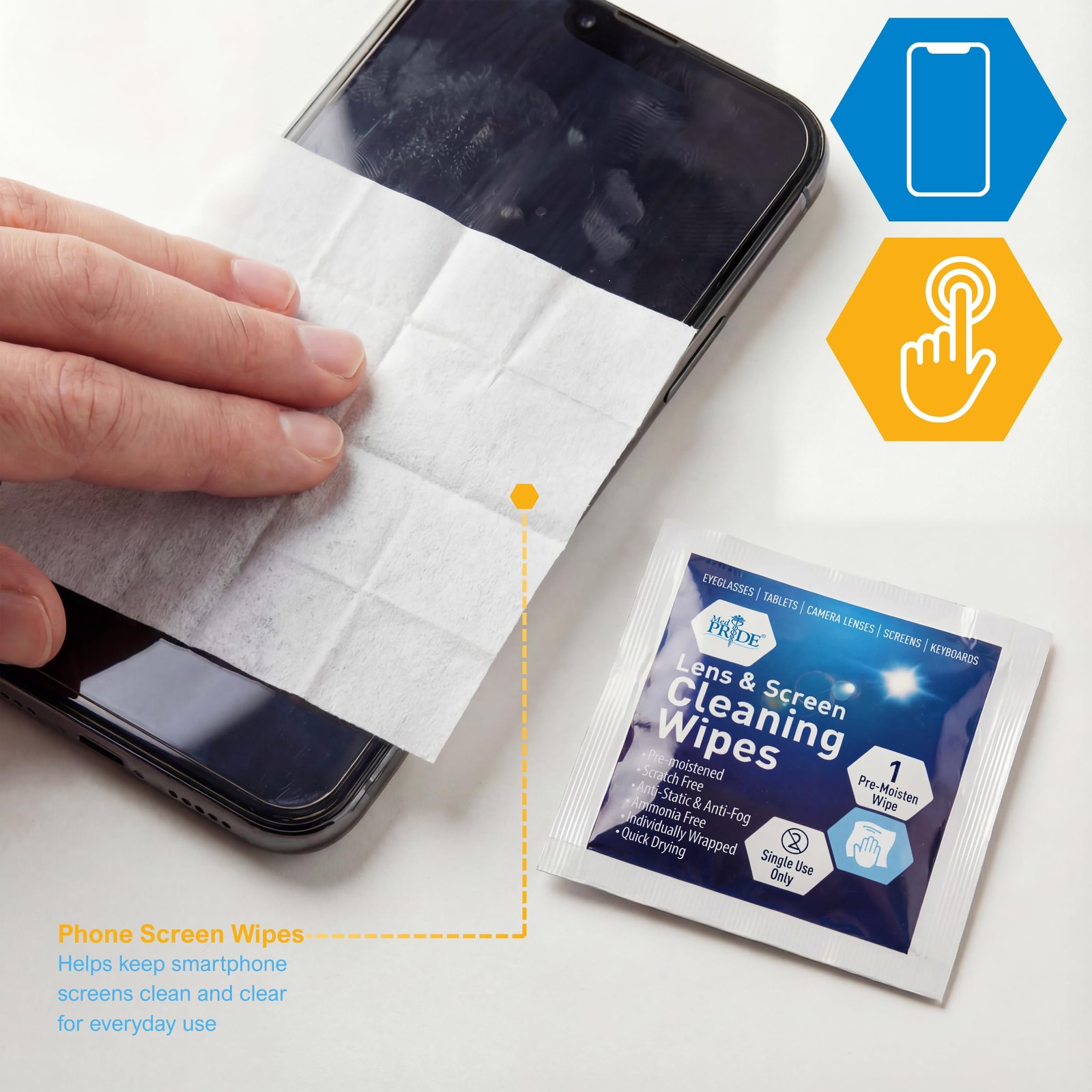 MED PRIDE Anti-Fog Lens and Screen Cleaning Wipes for 200 Count (Pack of 1)
