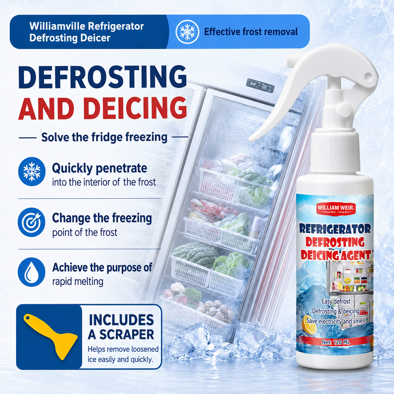 Freezer Defroster Spray 120ml De-Icer Fast Melt Refrigerator Car Windshield Lock