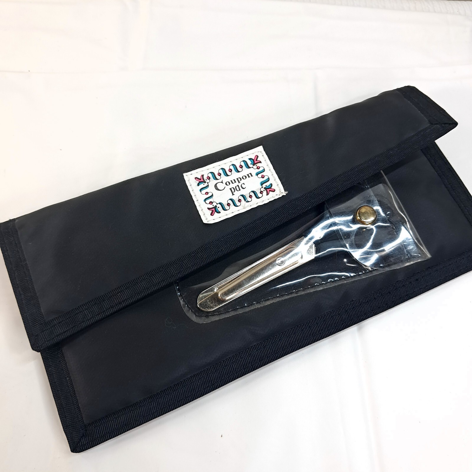 Coupon Pac organizer pack Clutch Pouch with Scissors black nylon sorter Vintage
