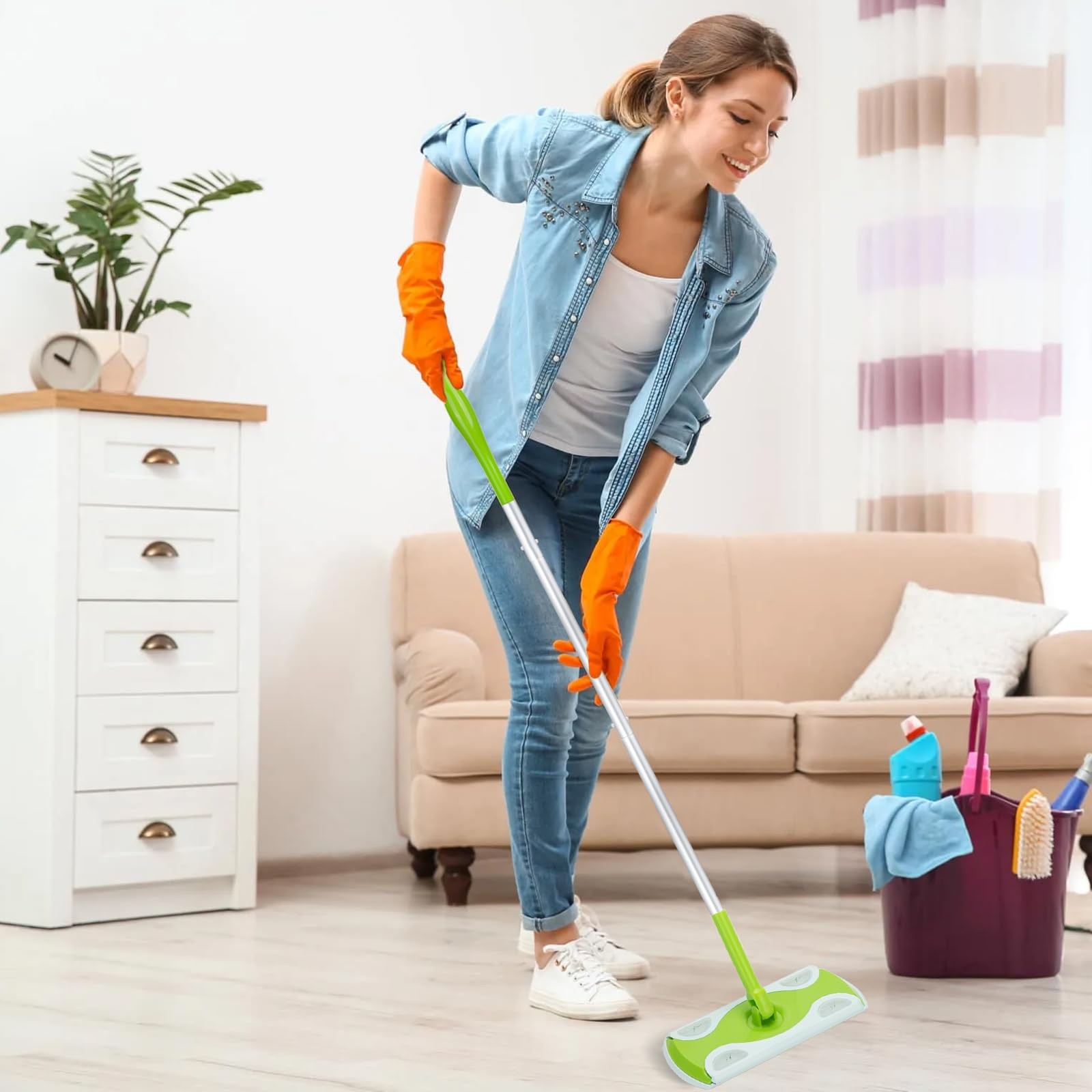 Mop Handle with Swiffer, Green Extra Long Detachable Mop Handle for Swiffer D…
