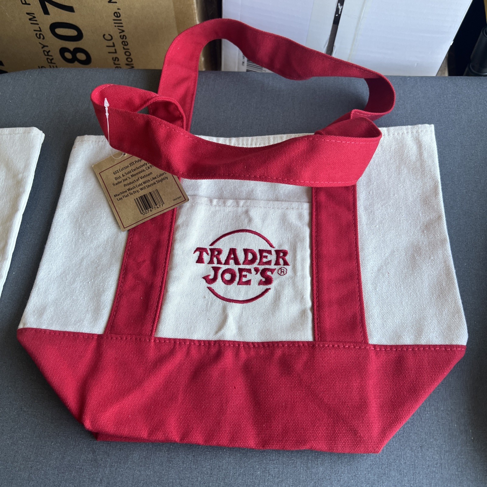 Trader Joe’s Mini Canvas Reusable Tote Bag Navy Blue/Yellow/Red/Green – Set Of 4