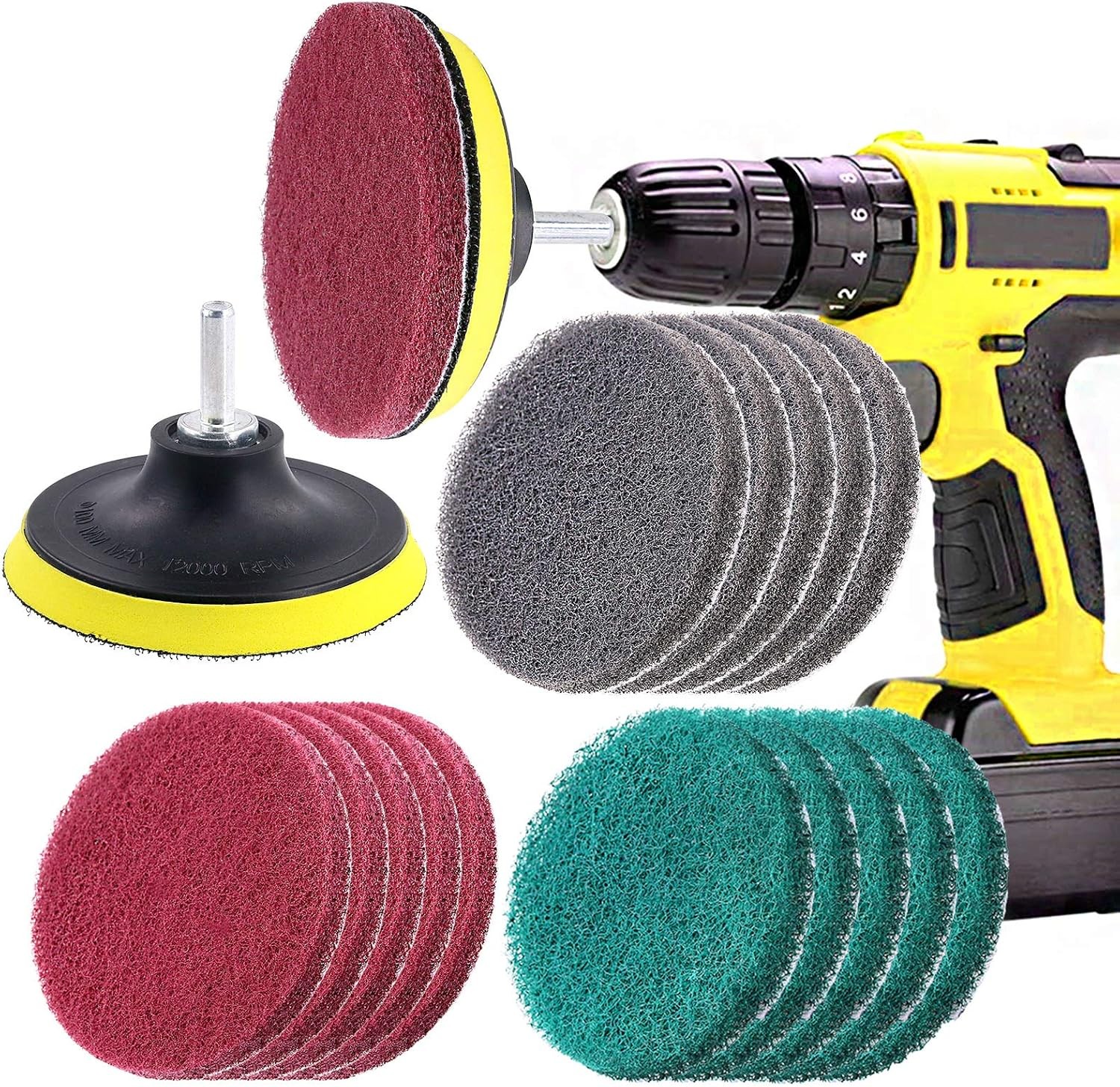 16Pcs 4Inch 3 Different Color Scrubbing Pads Drill Powered Brush Tile Scrubber
