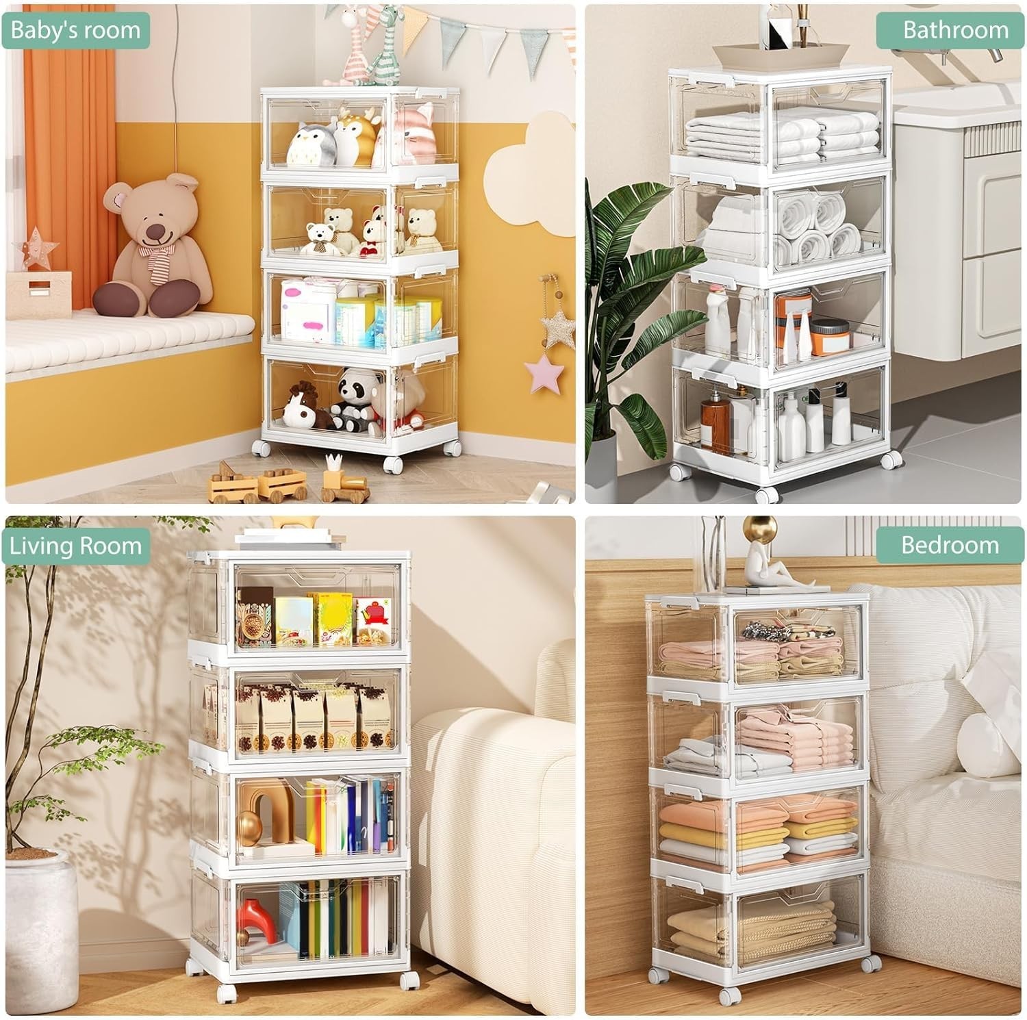 Clear Storage Bins with Lids – 4 Tier Plastic Bins with Wheels, Stackable Sto…