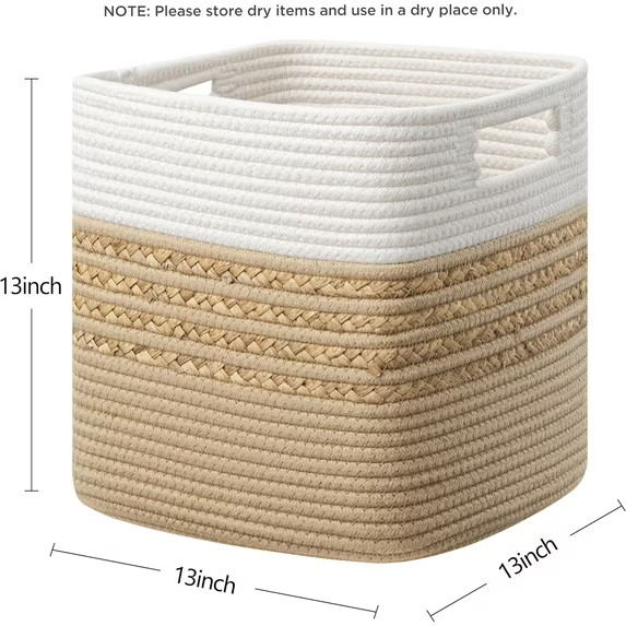 (Set of 4) HBlife 13×13 Storage Cubes Water Hyacinth Cotton Rope Baskets Brown